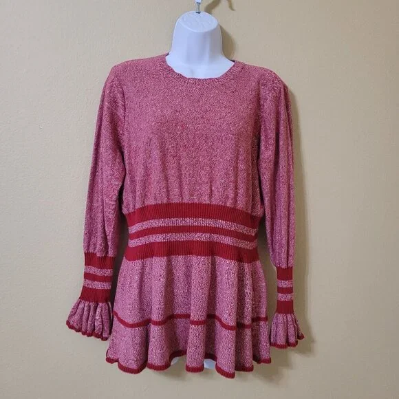 Eloquii Red & White Ruffle Sleeve Sweater 14/16 Stretch Comfy - Picture 1 of 6
